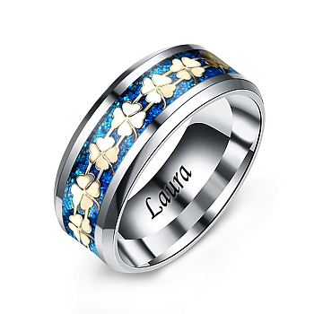 Sebészeti acélból készült gyűrű Quatrefoil kék csillámokkal
