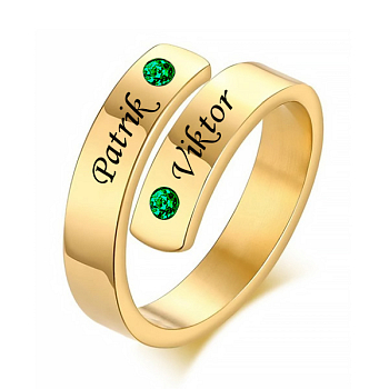 Acélgyűrű Family aranyozott 18k arany zölddel