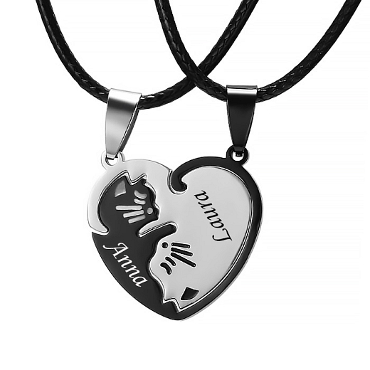 Medálok sebészeti acélból készült Jinjang Heart fekete-ezüst medálok