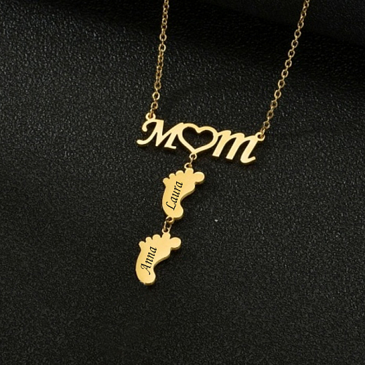 Sebészeti acélból készült női nyaklánc Mom 2 láb arany
