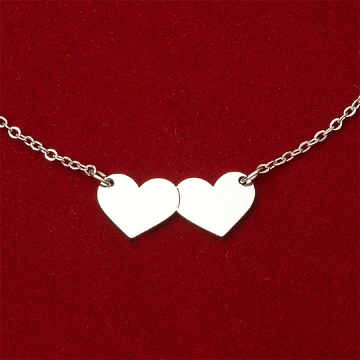 Sebészeti acélból készült női nyaklánc 2 szívek
