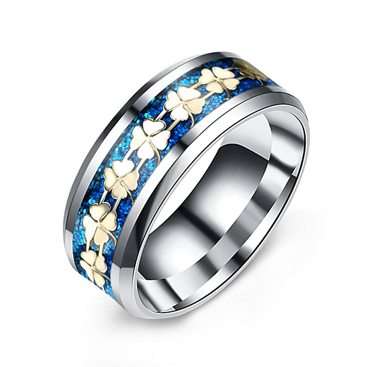 Sebészeti acélból készült gyűrű Quatrefoil kék csillámokkal