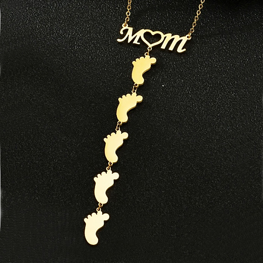 Sebészeti acélból készült női nyaklánc Mom 5 láb arany