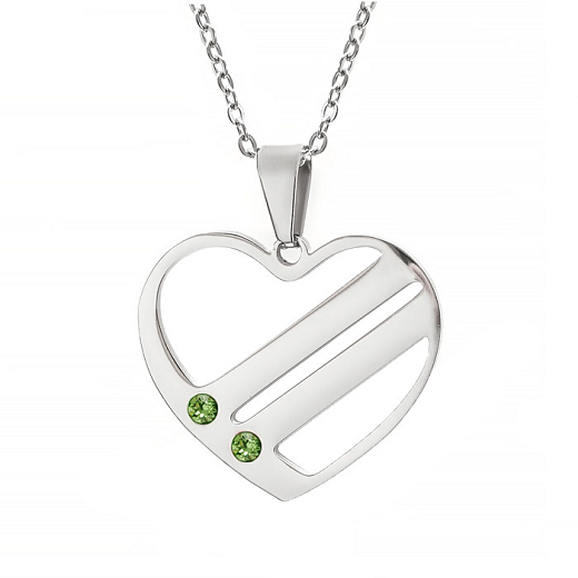 Medál sebészeti acél lánccal szív Deluxe Swarovski kristályokkal zöld