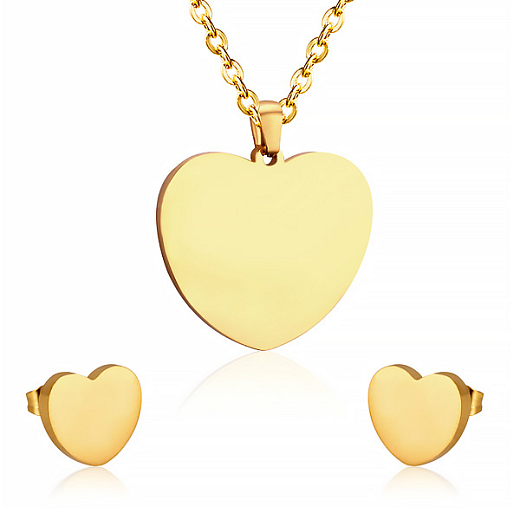Sebészeti acél szett - fülbevaló és medál Hearts aranyozott 18k aranyból